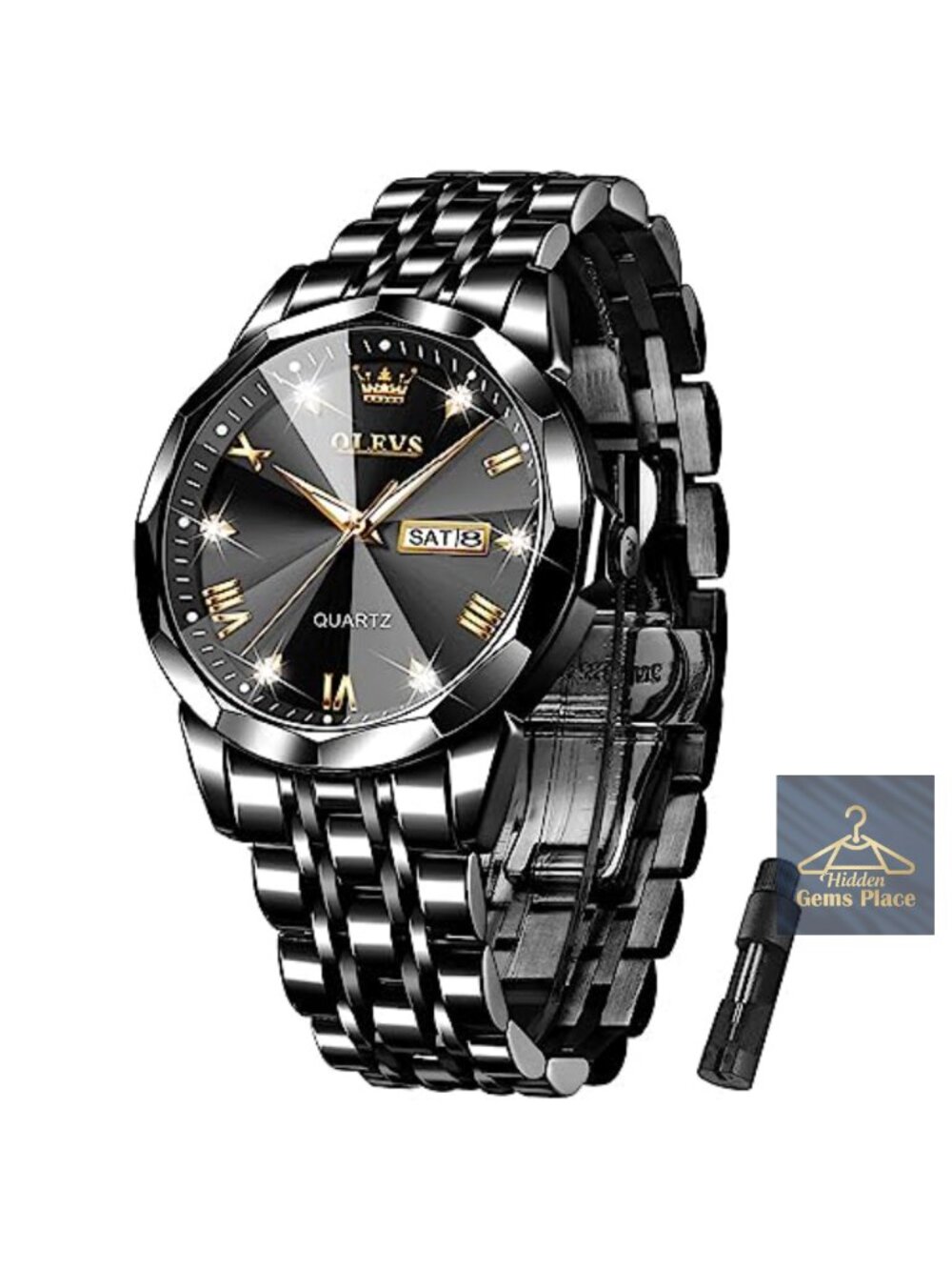 OLEVS Men's Stainless Steel Analog Quartz Wrist Watch Day Date Luminous